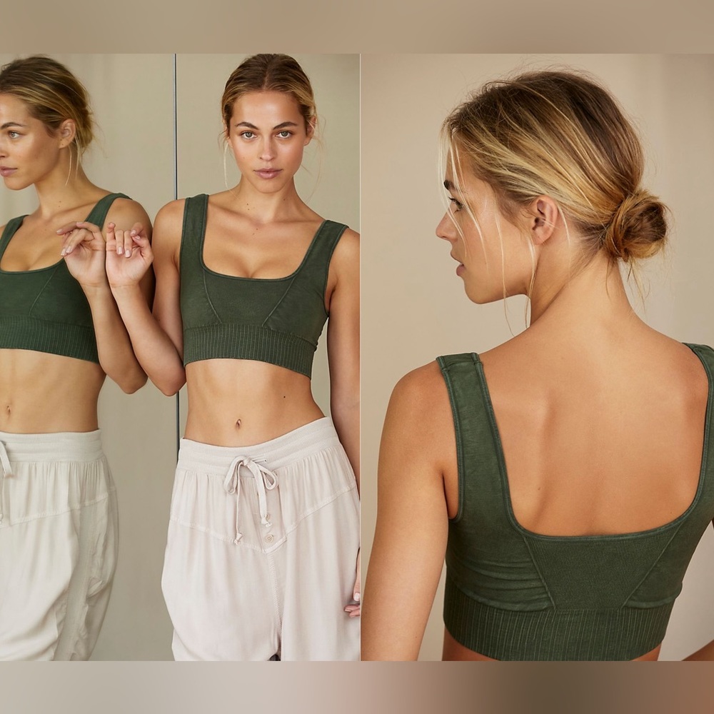 Free People Movement Good Karma Square Neck Bra XL logo Secret Moss